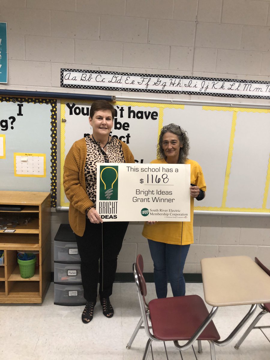 SES__Principal's tweet photo. J. Coombs and D. Herwy were surprised today by Cathy O’Dell from South River EMC with Bright Ideas Grants totaling $,2,573.00. https://t.co/QSBuQWE5M8