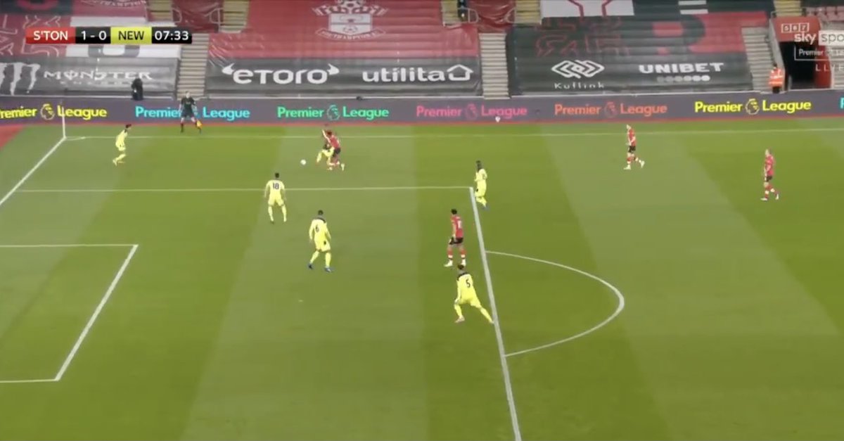 Inthetechnical1's tweet photo. Always ask why so many teams who play a back 3 concede goals like this!
For me 3 CB’s = lazy defending with expectations that someone else will do it!
Counter argument- could be easier tor build up play?
Adams does well with finish!
#backthree #SOUNEW @SouthamptonFC @NUFC https://t.co/kIIipn6moZ