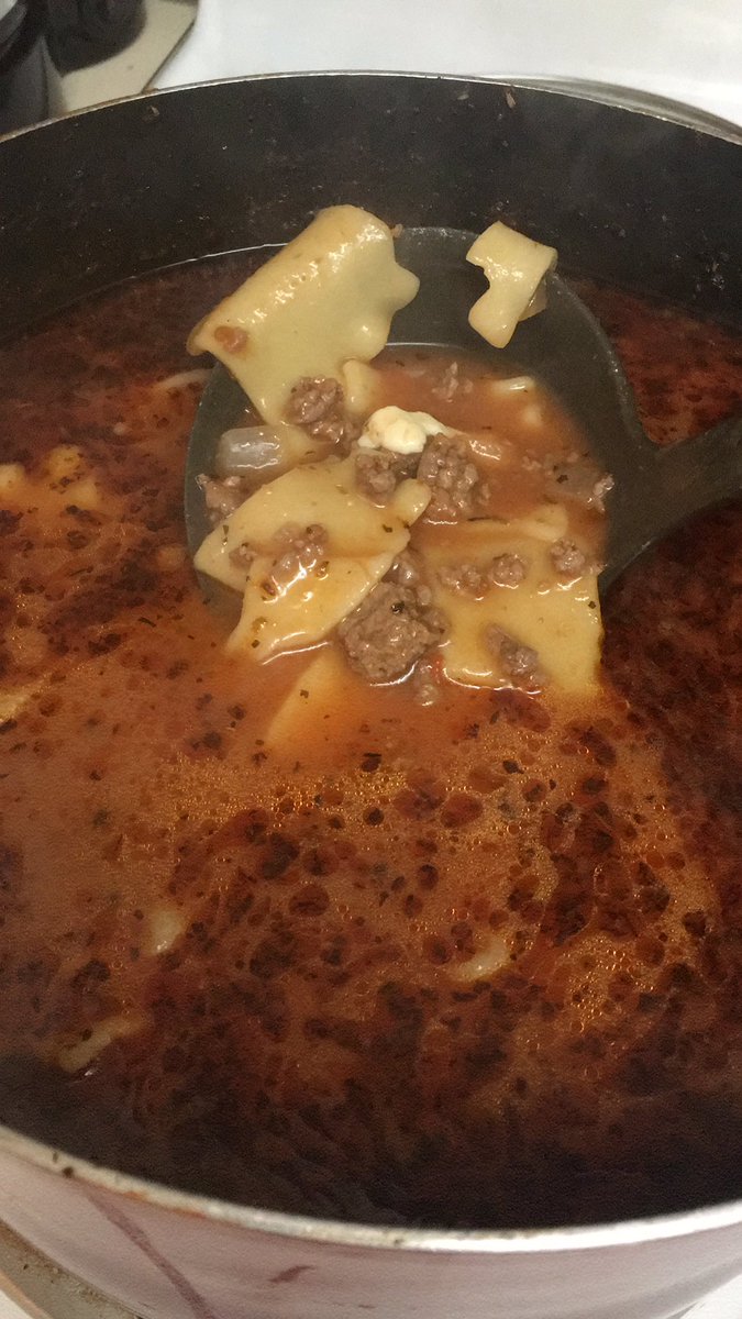 maggie_avocado's tweet photo. Day one dinner! Lasagna Soup! Ground beef, protein style lasagna pasta, chicken broth, coconut milk, onion and crushed tomatoes! https://t.co/11LtSW7KEH