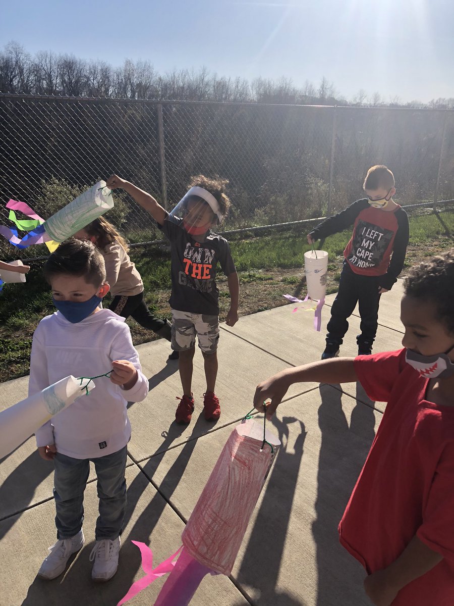 Hagermanmuse's tweet photo. This week we learned about meteorologists and the tools they use to predict the weather.  Each student made and tested a wind sock. https://t.co/gG96pHlPVH