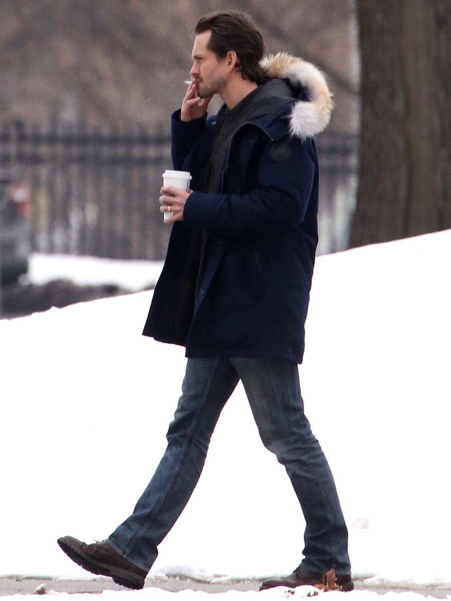 sexy casual. the coffee. the cigarette. the warm coat. this is boyfriend material. i love him.