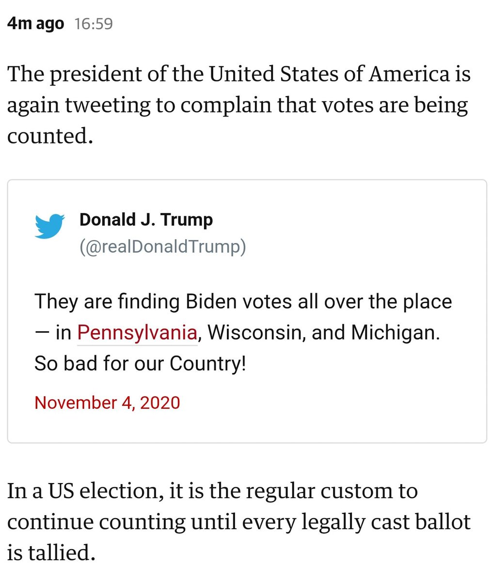 wanted to create what people are calling a "red mirage" to make it appear that he won on election night with in-person voting but once the mail-on ballots are counted, it is clear that Biden won. Recall, Donald in 2016 won Michigan, Pennsylvania & Wisconsin by 0.2, 0.7 & 0.8