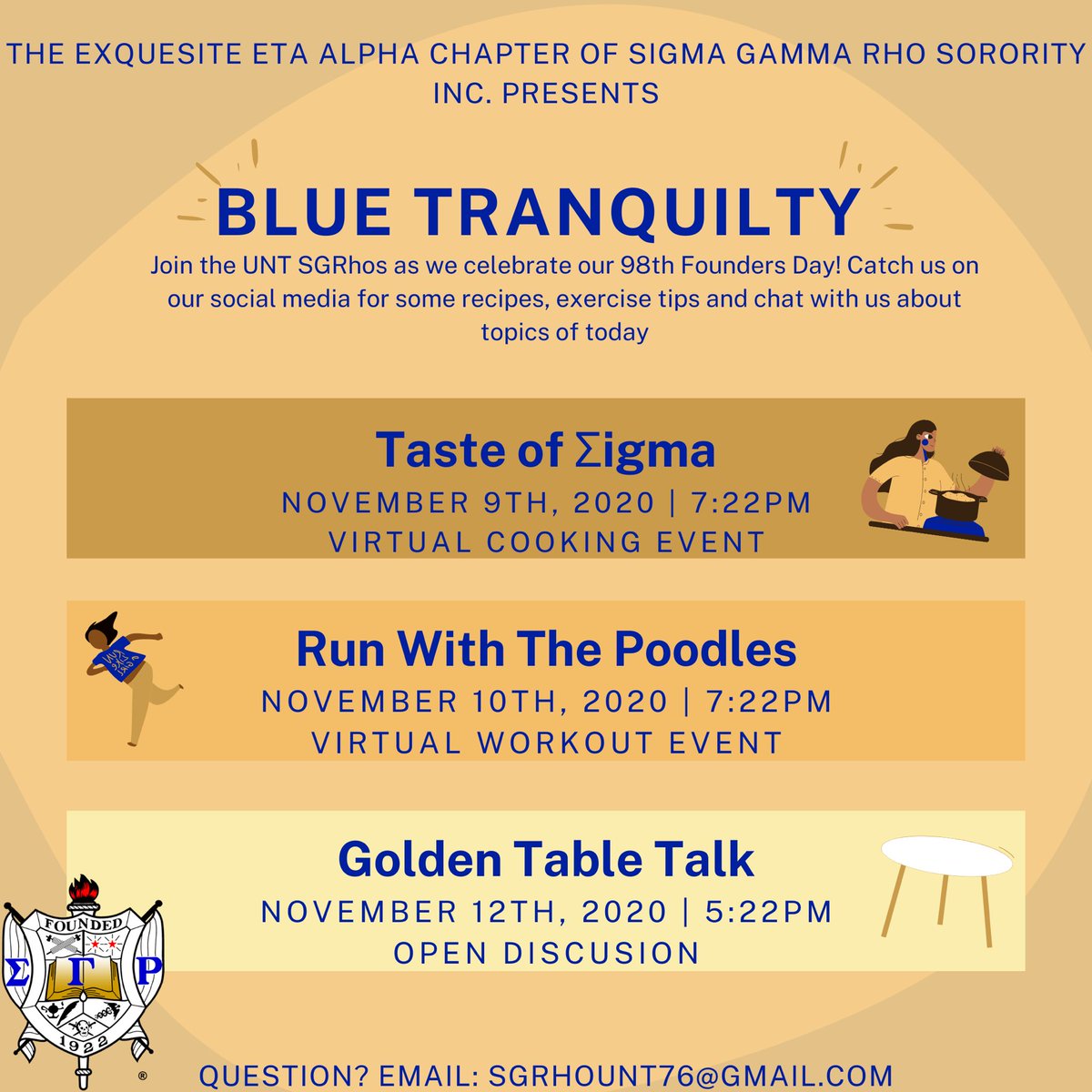 UNT_SGRhos's tweet photo. We know youβve been waiting so hereβs our lineup for next week! Add it to your calendar and join us in celebrating our 98th Founders Day!! EE-Yip ππ©π
#SigmaGammaRho #SGRhoEtaAlpha #12DaysofRhovember https://t.co/WTMXDUiPlf