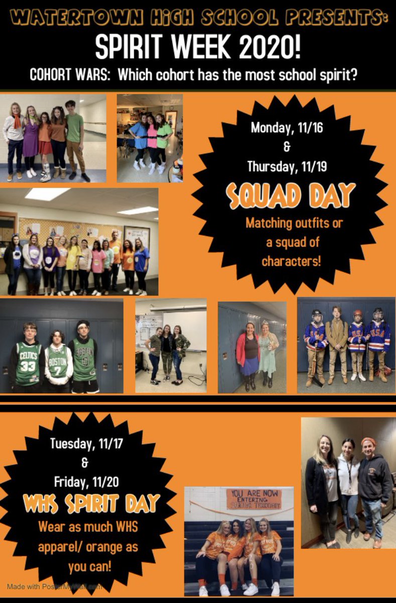 Hey WHS!! Save the date, WHS's annual Spirit Week is coming up! It is taking place from 11/16-11/20. With our current hybrid situation, it will be a little different this year. A-K vs L-Z !!  Who do you think will have the most school spirit? <a href="/whs_2021/">WHS Class Of 2021</a> @classof232 <a href="/2024Whs/">WHS Class of 2024</a>