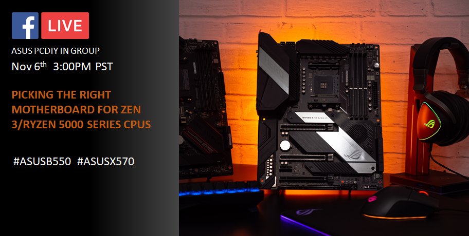 ASUS_ROGNA's tweet photo. 🚨LIVESTREAM ALERT🚨
Join our livestream today at 3PM PST to pick the best mobo for Zen 3 @AMDRyzen 5000 Series CPUs ⚡️
#ASUSB550 #ASUSX570 >> https://t.co/1tBMSk566i https://t.co/u4P8hQoAGk