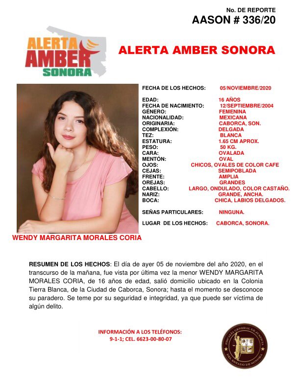 DraCamachoSosa's tweet photo. Servicio Social 🔴 @SipinnaSonora 
@AlertaAmberSon 
@fgjesonora 
Necesitamos de la solidaridad de todos, por favor ayúdenos a retuitear. 
Adolescente de 16 años desapareció en Caborca Sonora, responde al nombre de Wendy Margarita Morales Coria. 
Ayúdanos a encontrarla ...!!! https://t.co/33GyWRTEBu