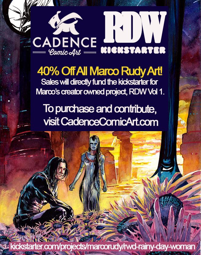 Marco_Rudy's tweet image. Im running a HUGE sale on my Art Store, to help fund my Kickstarter campaign.

EVERYTHING is 40% Covers, interiors, everything.

cadencecomicart.com/artist.php?art…

Go check it out and SHARE this!!