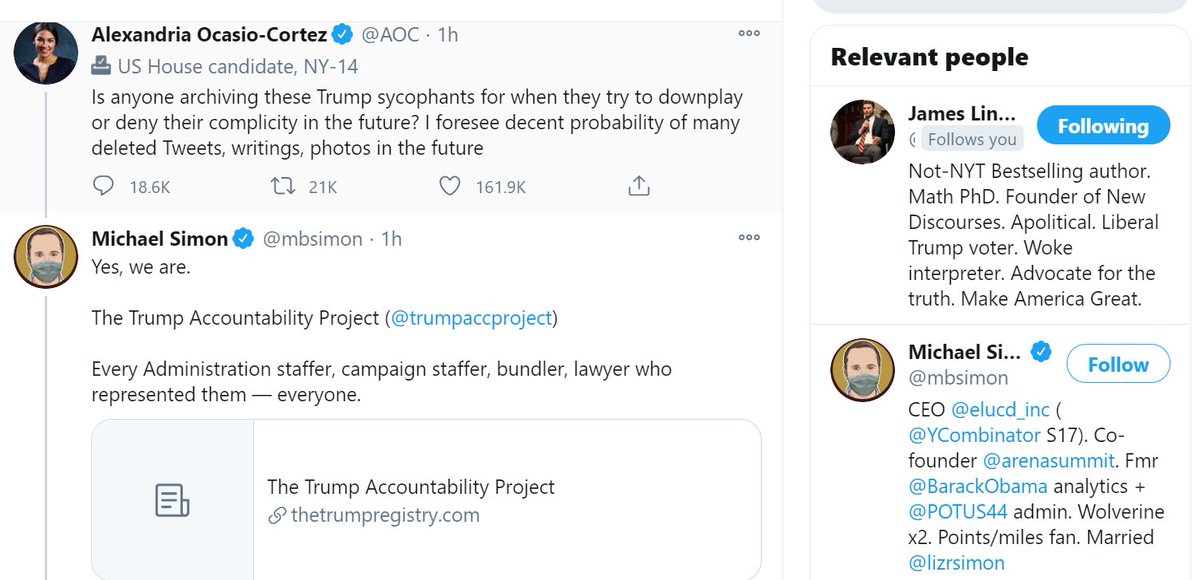 Nothing to see here, folksJust a Dem Party media darling & a corporatist Obama alum casually talking about creating black lists of conservativesThese people gaining more power concerns me far, far more than Team Trump ever did.