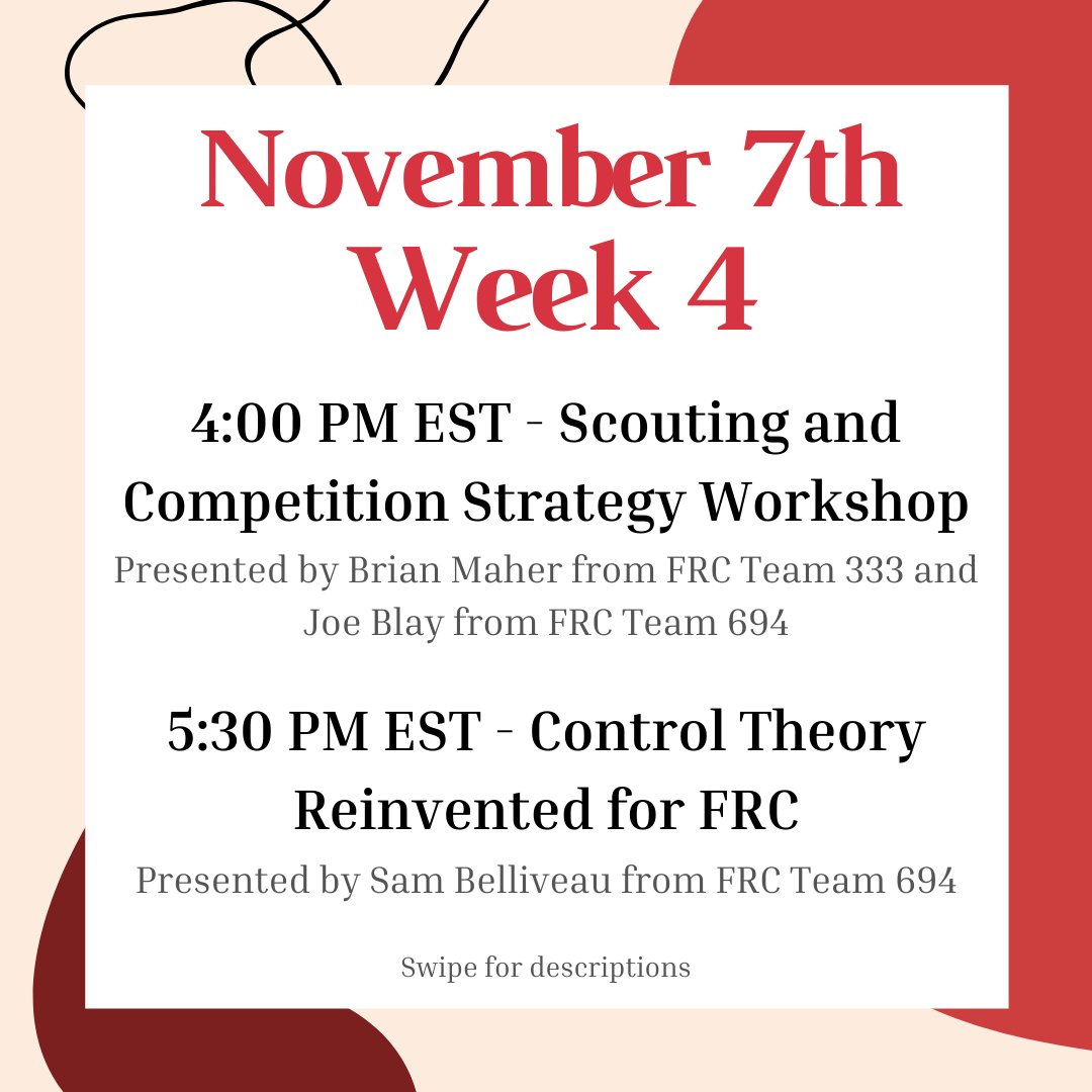 StuyPulse's tweet photo. Check out the livestreams we have planned for Week 4 of Stuy Splash! #first #frc #omgrobots https://t.co/vcQxBvXxfw