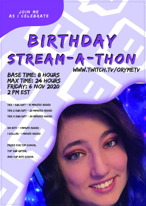 🎂BIRTHDAY STREAM!🥳

Today is my 26th Birthday and we are doing a Stream A Thon! Make sure to stop by and say hi!👋

👉Twitch.tv/oRymeTv🪐#IntoTheFog☠️