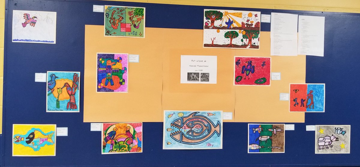 MmeFranceM's tweet photo. MF8A created artwork that tells a story, inspired by Indigenous Canadian artist Norval Morrisseau. Such beautiful stories &amp; art to be seen at @FeatherstonPS https://t.co/dBa2p5qP8J