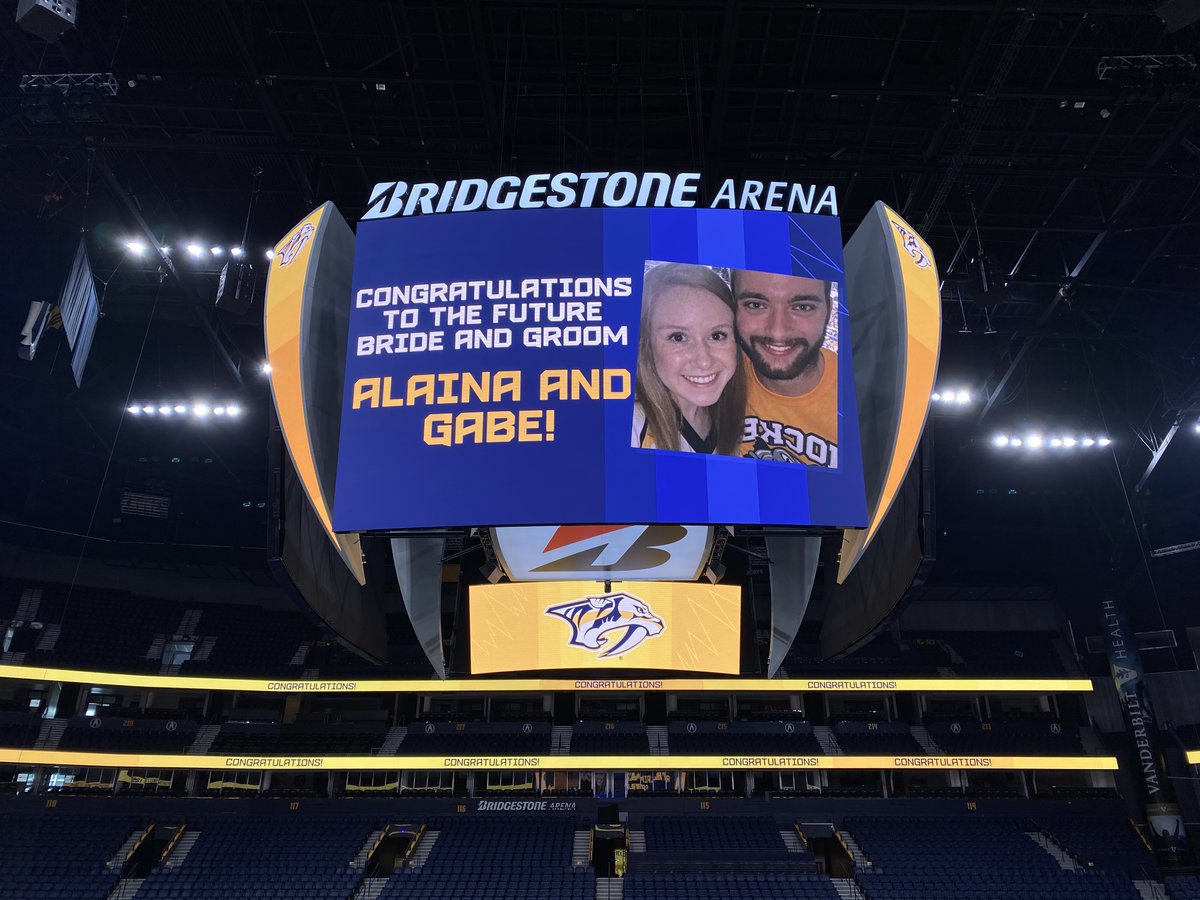 PredsNHL's tweet photo. L O V E! 

Congrats to Alaina and Gabe! 💛💛💛💛 https://t.co/cAscfR8CR8