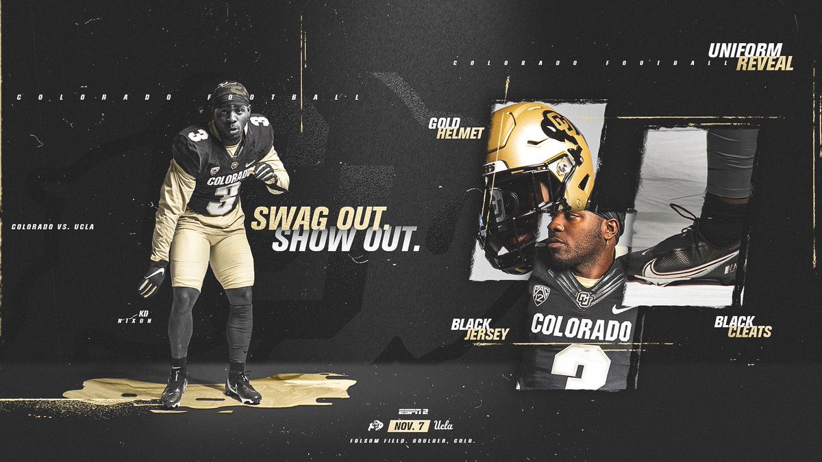 CUBoulderAlumni's tweet photo. Gold helmets, black jerseys, gold pants and black cleats. 🔥 Who else is excited to see the best uniform combo tomorrow?

Drop an emoji below to show us how thrilled you are that the Buffs are back! ⬇️ https://t.co/aUHb41kVNo