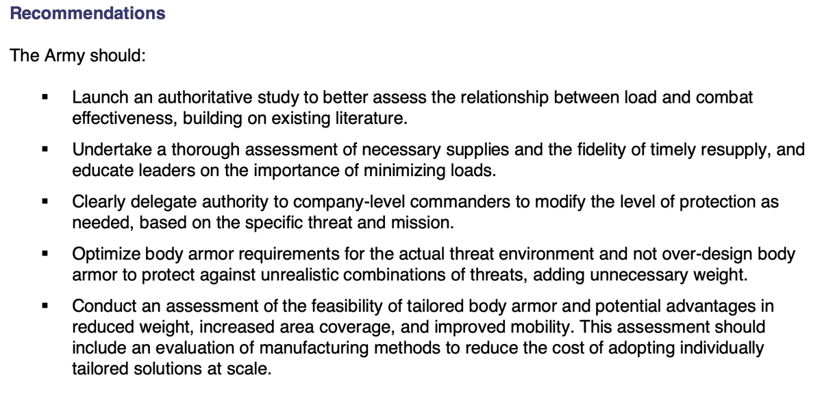 Steps  @LaurenFishDC & recommend the US Army take to address the problem of the overburdened infantry soldier