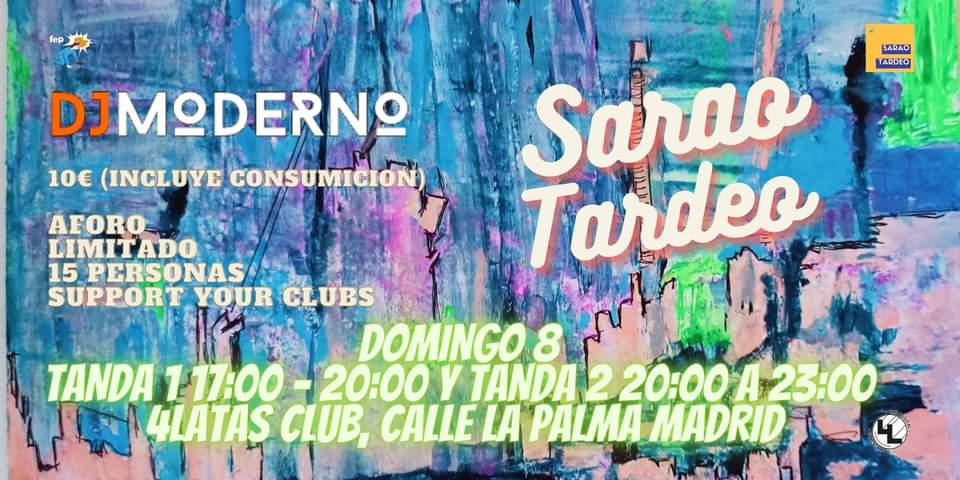 DjModerno's tweet photo. El Domingo estaré en @4latasClub 
en dos franjas horarias. Aforo de 15 personas. Todas las medidas sanitarias OK.
FRANJA 1  de 17 a 20
FRANJA 2 de 20 a 23
La reserva son 10€ incluye dos cervezas o https://t.co/sN64VexcPWí apoyamos al club https://t.co/CmuPg7hY8C https://t.co/F4z6b7HCWp