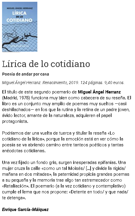 EGMaiquez's tweet photo. Jovencísimo y con 4 hijos, ha muerto Miguel Ángel Herranz, poeta. Le reseñé en @NTunav y ya había enviado otra reseña, que saldrá pronto, de su nuevo libro. Hubiese querido que fuese una sorpresa. Sus hijos podrán leer en los poemas de su padre que era un hombre extraordinario. https://t.co/PGov9zp3cZ