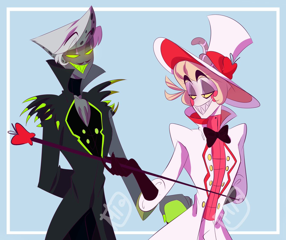 MI00M10's tweet photo. I know the vonEldritch are surely sons of bitches ... but ... is it bad to believe that they are bff who think their children get along just as well? 🥺👉👈

#HazbinHotel  #HazbinHotelLucifer #LuciferMagne #HazbinHotelFrederickVonEldritch #FrederickVonEldritch https://t.co/AaIkPeVqzt