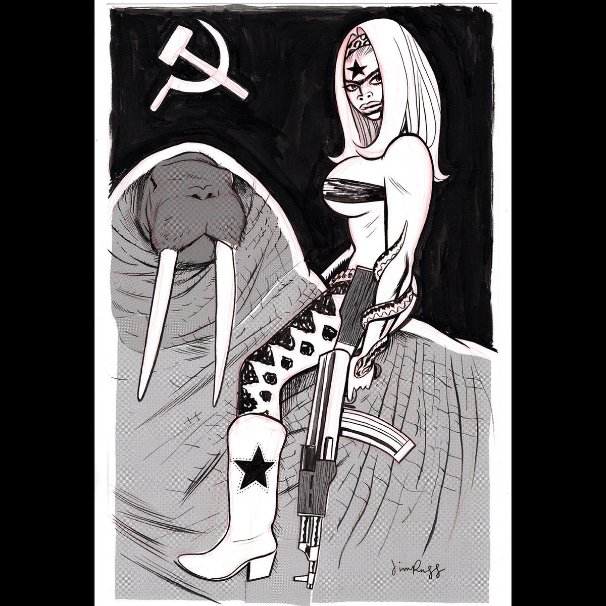 I drew this Octobriana drawing on <a href="/inkpulp/">Shawn Crystal</a> The great <a href="/JimMahfood/">Jim Mahfood</a> also draws an Octobriana on the episode! We recorded this shortly after my Kickstarter ended so lots of talk about the blacklight comic book and that whole process. Thanks, Shawn: youtu.be/5B_nmNEaP3I