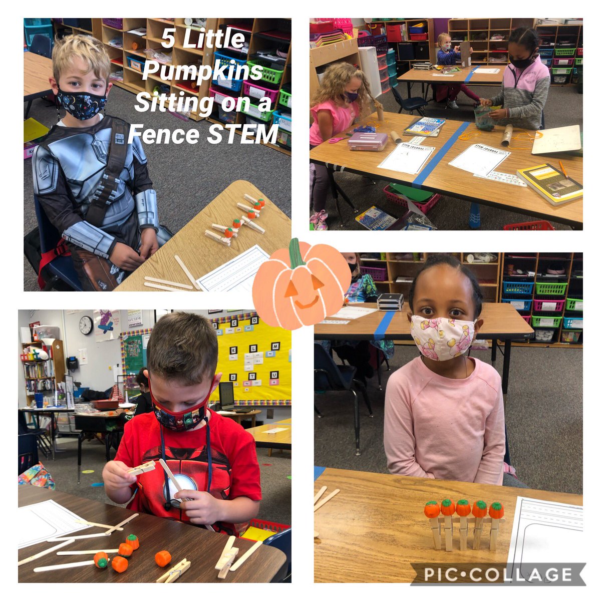 Levin_kteach's tweet photo. My kinders completed their first f2f STEM activity last week. They had to design a free standing fence for their 5 little pumpkins so they wouldn’t roll away. They did so well. @STEMsally @STEMTania @STEMcobb @CobbSchools @RockyMountElem https://t.co/OGfq3iVu4B