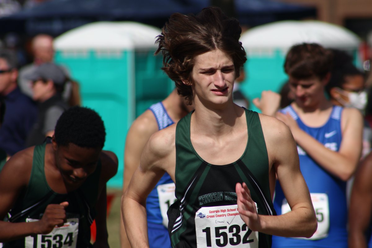 pvaupel's tweet photo. Congratulations on a strong finish: Mustangs Seniors Ethan Lindler and Riley Kerstine! @ State XC Championships, Carrollton. @KMHSathletics @KMHS_TnF @KMHS_GA @rileykerstine #seniors21 #KMHSXC https://t.co/GtMy2ogWod