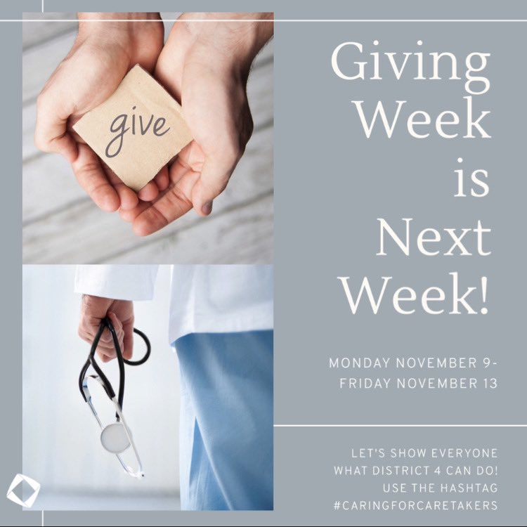 This is a reminder that giving week is NEXT WEEK. Each chapter can choose what day and what local hospital they want to drop the goodies off!

Message us if you have any questions🔷

#caringforcaretakers #txdeca4 #texasdeca #nextlevel #deca