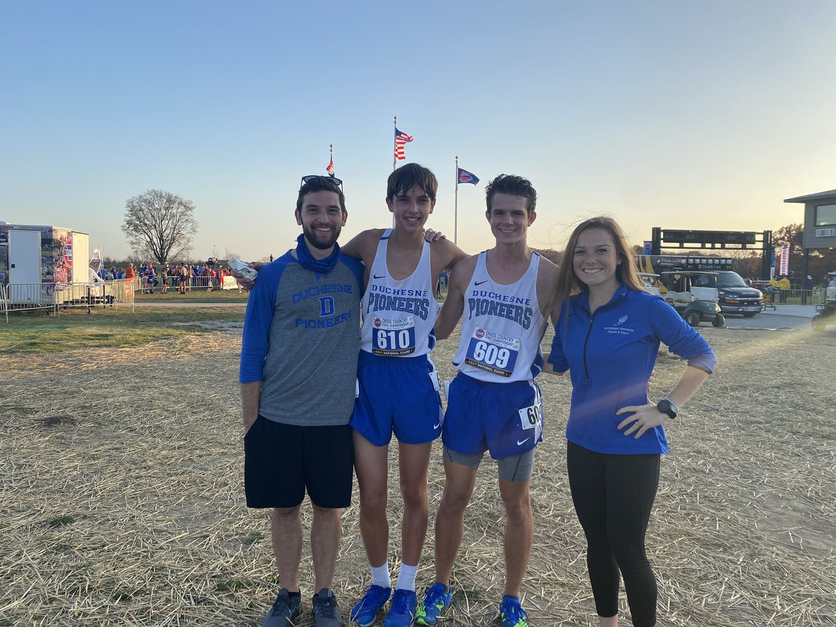 DuchesneXC's tweet photo. I can’t even express how proud I am of these boys!! They push me to be a better coach and person every day, and I am so grateful for this opportunity. The Missouri State High School State meet was a success! We’ll be back next year! https://t.co/FpgOHNLP3m