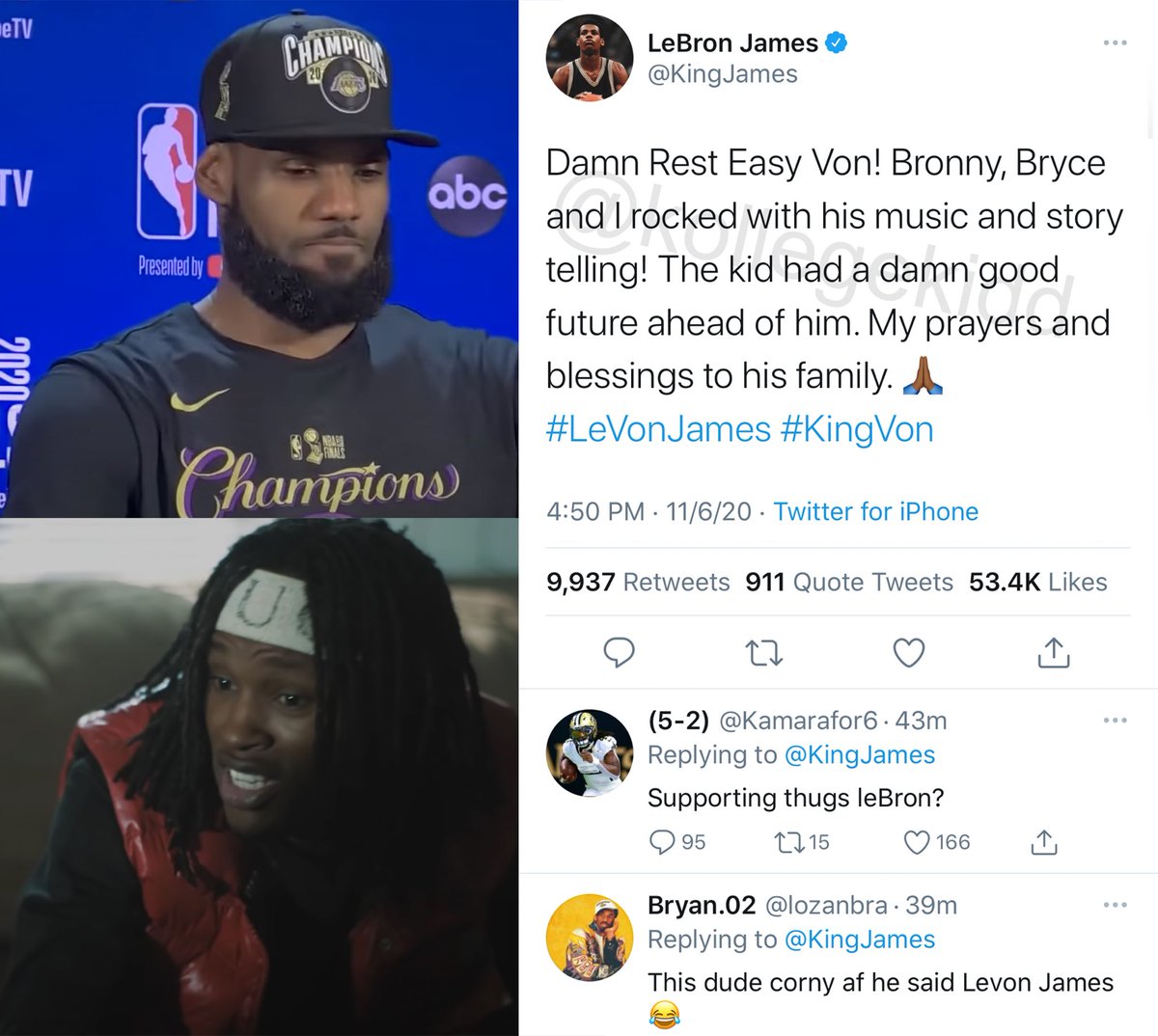 Kollege Kidd Lebron James Reacts To King Von S Death Kollege Kidd Lebron James Reacts To King Von S Death