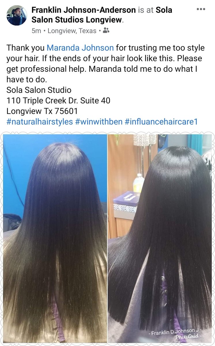 Frankferd2's tweet photo. Sola Salon Studio 
110 Triple Creek Dr. Suite 40
Longview Tx 75601
#naturalhairstyles #winwithben #influancehaircare1 https://t.co/v3ZI68uzmB
