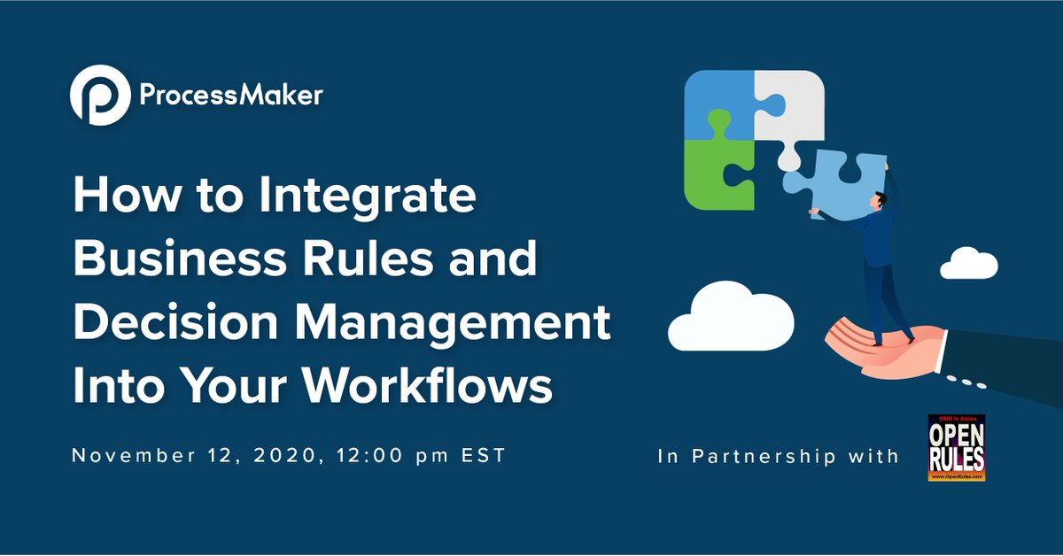 processmaker's tweet photo. NEW WEBINAR: "How to Integrate Business Rules and Decision Management Into Your Workflows" live on November 12th at 12pm ET. Register today as seats are filling up -> https://t.co/2YZqsq1zFo

#DigitalTransformation #tech #workflow #automation https://t.co/HVxXgorWNr