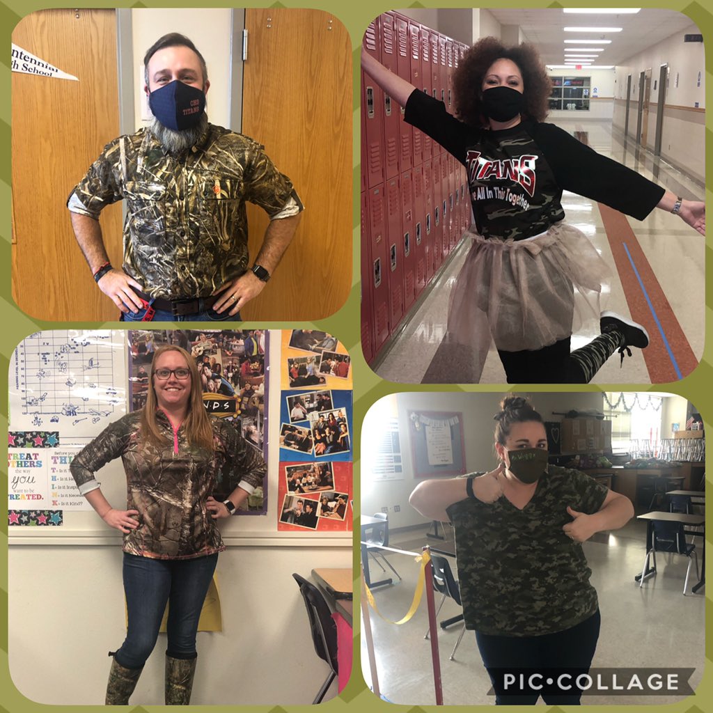 CHSTitansStuCo's tweet image. CHS faculty and staff went all out wearing their camouflage today! We are ready to “Hunt the Coyotes” tonight! Has anyone seen Mr. Moore?? @Cen10titans @titansonstage