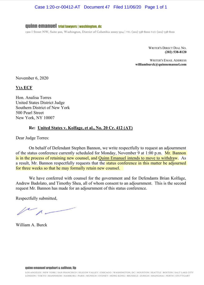 Well now you knowit is interesting Bannon was represented by William Burck of Quinn EmanuelThat name & firm should ring a bell as they also represented numerous Trump staffers doing the SC Mueller investigationlike I said Bannon &  @realDonaldTrump never stopped communicating