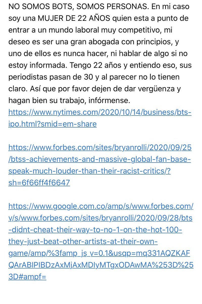 Armypribl's tweet photo. Señorxs si van a enviar correos o hacer tweets sobre #WradioOverParty por favor sean respetuosos. Somos la cara de Bts aquí. Yo envié un correo. Disculpen si tiene algunos errores en cuanto a la redacción o logros, escribí algo básico. #ARMYColombia #armys𓆗 https://t.co/Z6VLpXMbc4