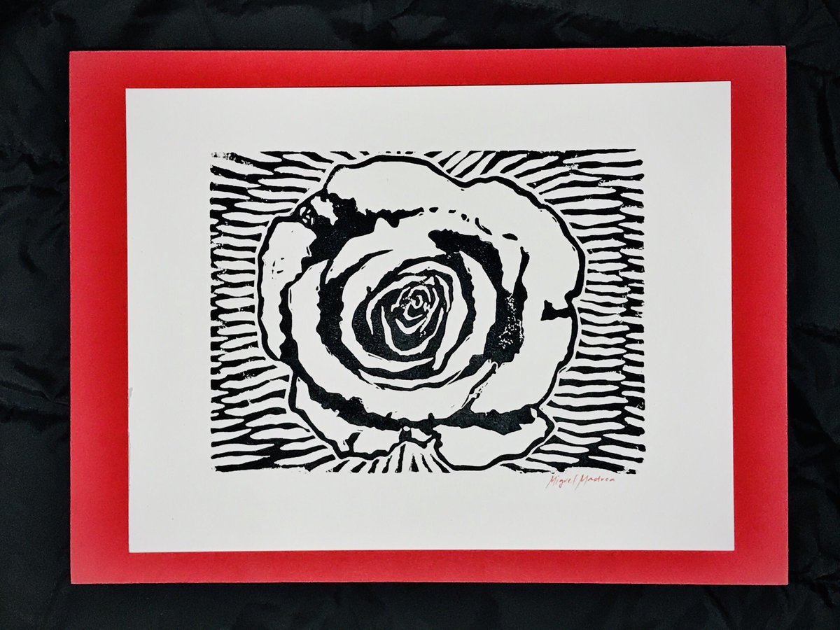 artemachuca33's tweet photo. We are painting these roses blue !!!  We cannot get cocky ... let’s be humble and wait for the universe to answer.  9x12” print. Hand made block stamp on water color paper. https://t.co/a0O65pwRgf