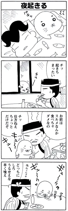 「夜起きる」
スルメを味わうゴマちゃんもかわいい・・・。

#毎朝ゴマちゃん 
#少年アシベ 