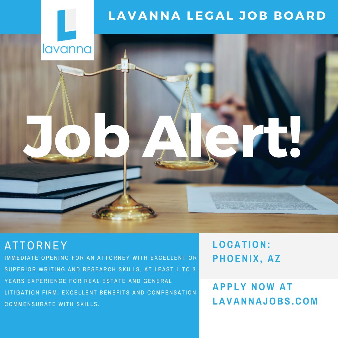 lavannajobs's tweet photo. #Job Alert! There's an opening for an #Attorney at a #LawFirm in #Phoenix, #AZ. Check it out and others at the Lavanna jobs website! #applynow #hiringnow

https://t.co/0SrtBAUccJ https://t.co/FbdCuuSaXP