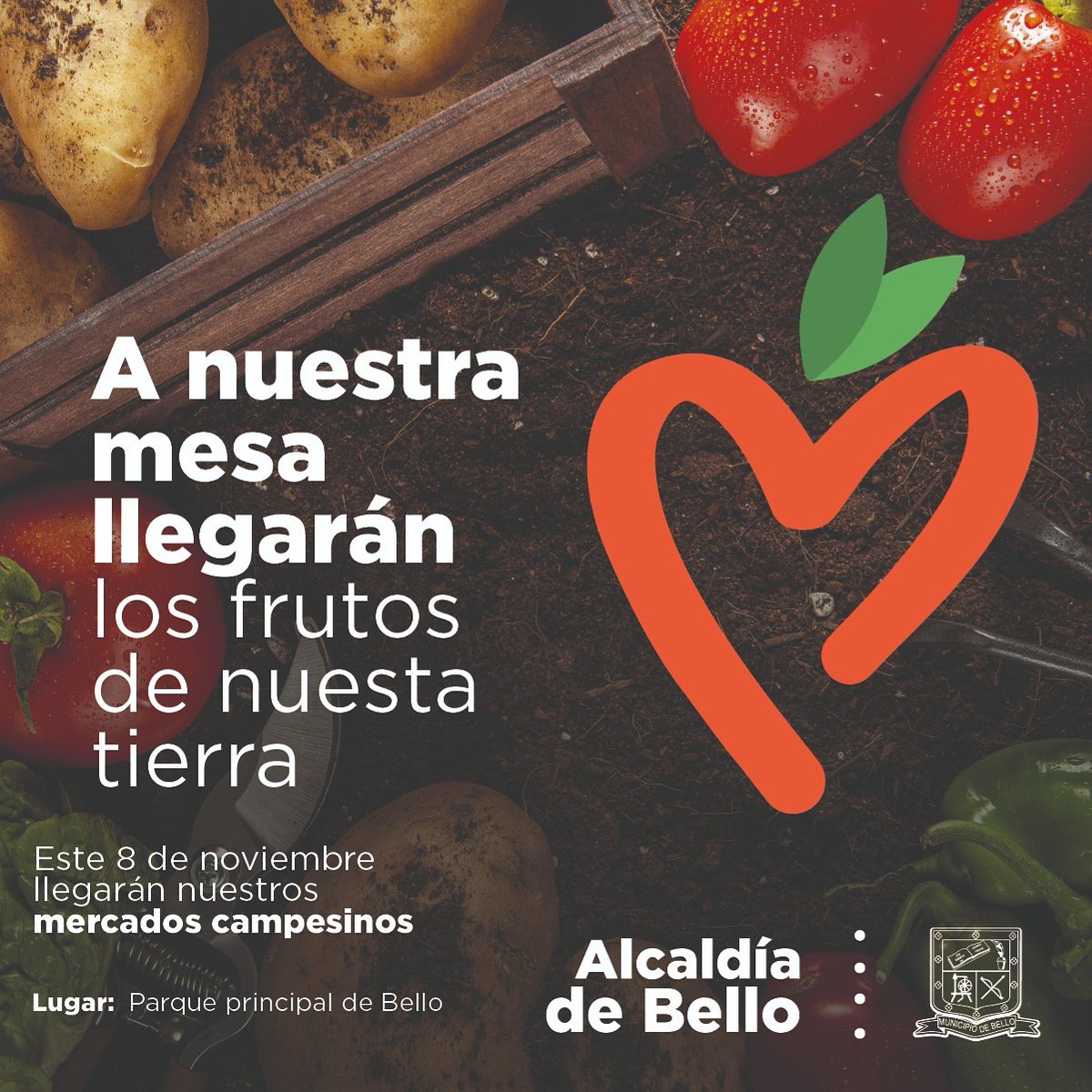 AlcaldiadeBello's tweet photo. ¿Ya hiciste la lista de mercado?📝 En los Mercados Campesinos que tendremos todos los domingos en el Parque principal de Bello, encontrarás los mejores productos, directamente de la ruralidad bellanita.🍅🥑🍍🥦

Apoyemos a nuestros campesinos.👨🏻‍🌾👩🏽‍🌾 

#PorElBelloQueQueremos https://t.co/3Utbc47TgJ