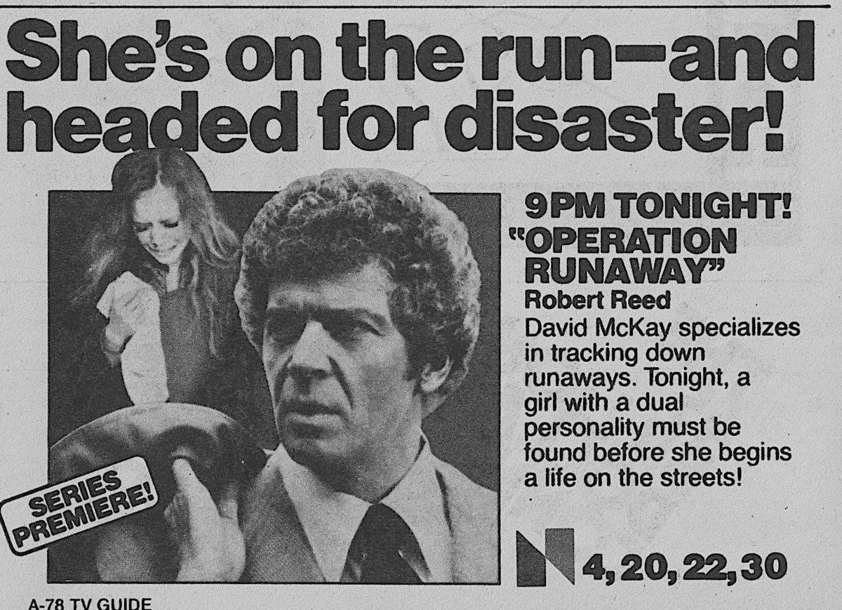FrankMalfitano's tweet photo. FORGOTTEN TV SHOWS: THE RUNAWAYS, 1978-79 NBC #TheRunaways #1970s #NBC #tvshow #RobertReed #MichaelBiehn #AlanFeinstein #drama #psychologists https://t.co/NolAoChDMC