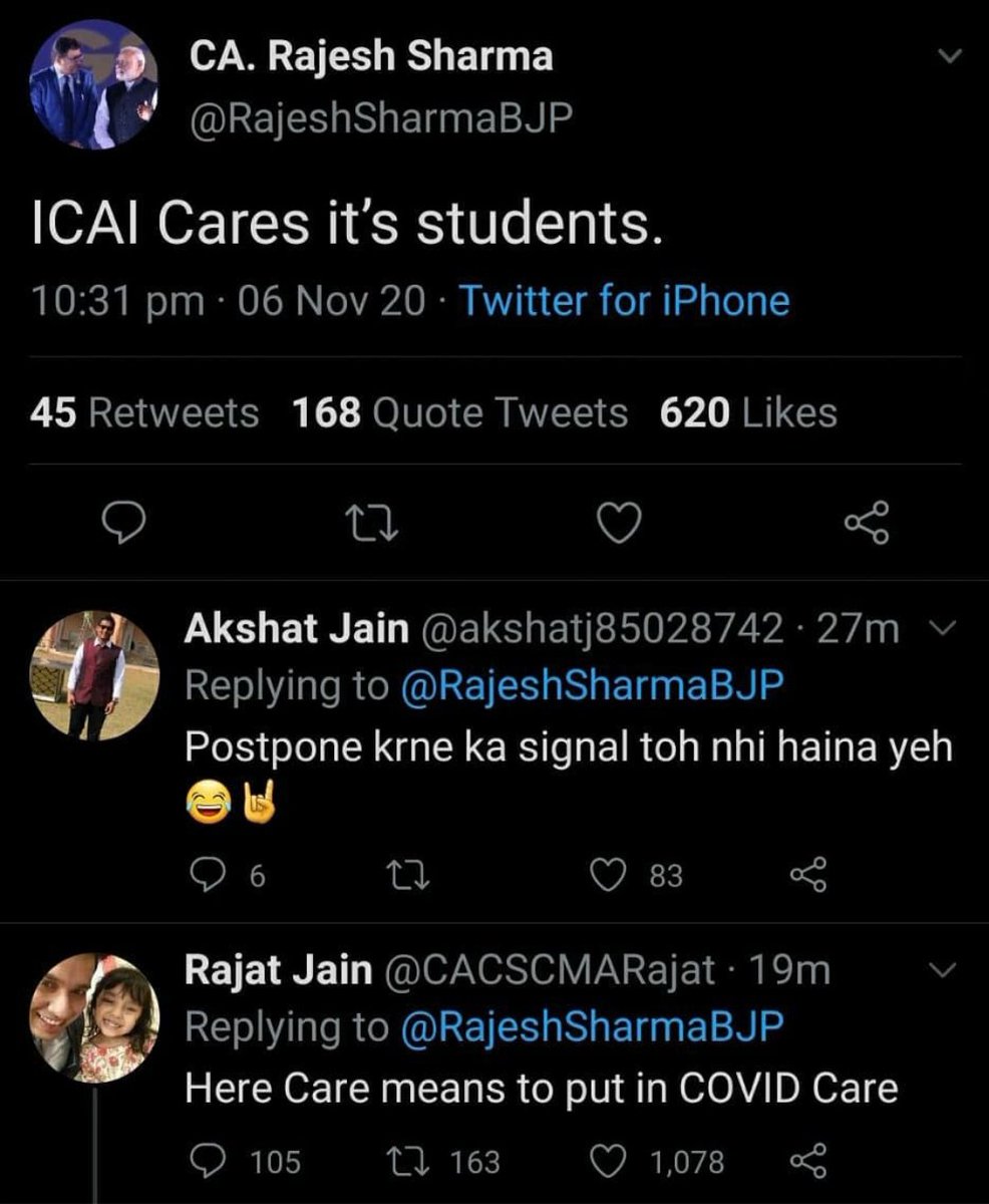 CAStudent7's tweet photo. Trolling level @CACSCMARajat 
Savage! 
#postponecaexams 
#postponecaexam 
#StudentsLivesMatter 
@atulguptagst
#icaiexam 
#icaiexampostponement 
#icaiexams https://t.co/4NXw20ZOGm