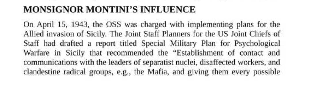 During WWII, US spymasters recruited mafiosos, including Lucky Luciano and Vito Genovese, to assist with the invasion of Sicily and other parts of Italy. The "Men of Respect," driven out by Mussolini, were ushered back into power.