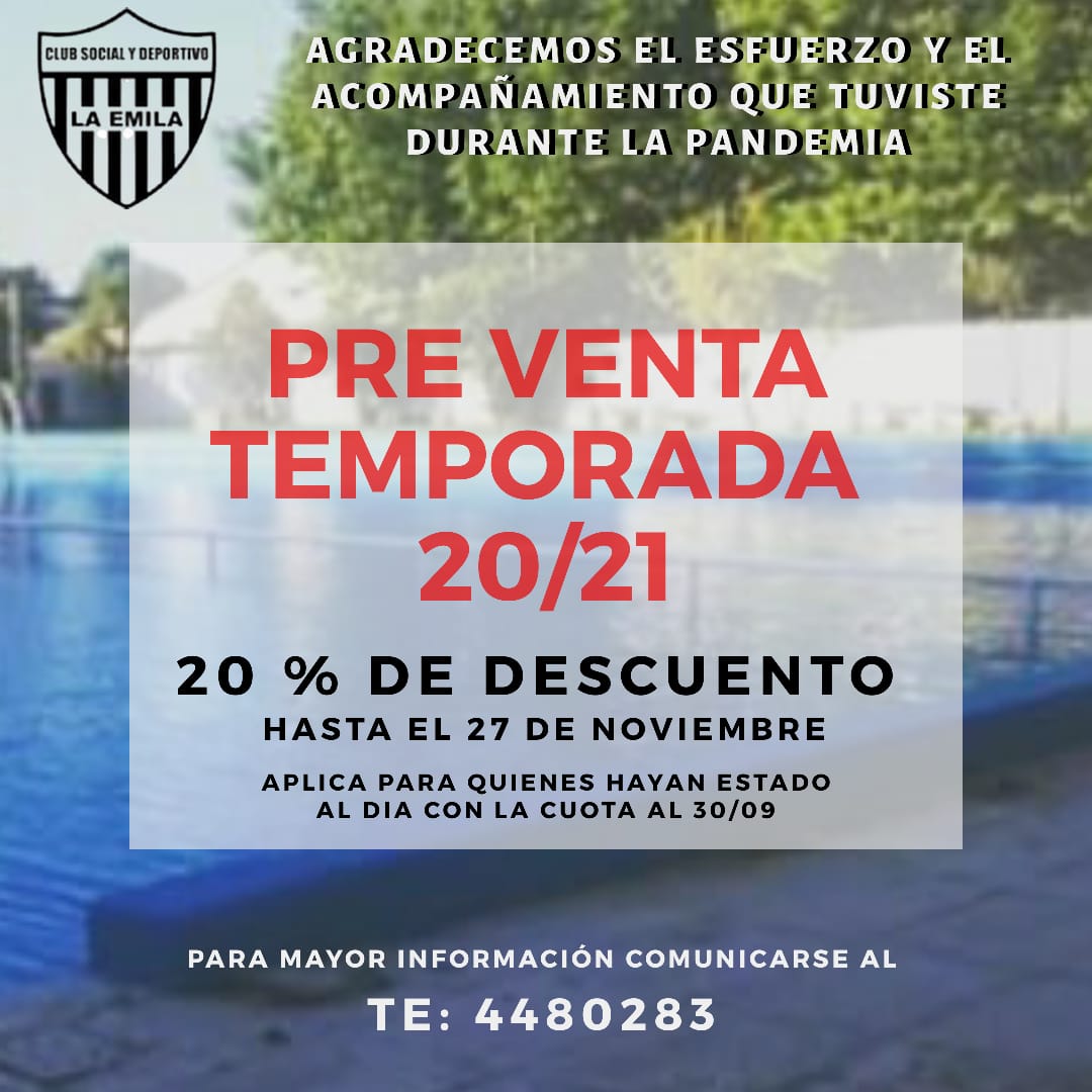 Tenemos buenas noticias para alegrarles el fin de semana 😀 HABRÁ TEMPORADA DE NATATORIO 2020/2021
Regida bajo protocolos por seguridad sanitaria para cada persona que asista la pileta abrirá sus puertas para vivir la estación más linda como se merece 🌞🌴
(*)