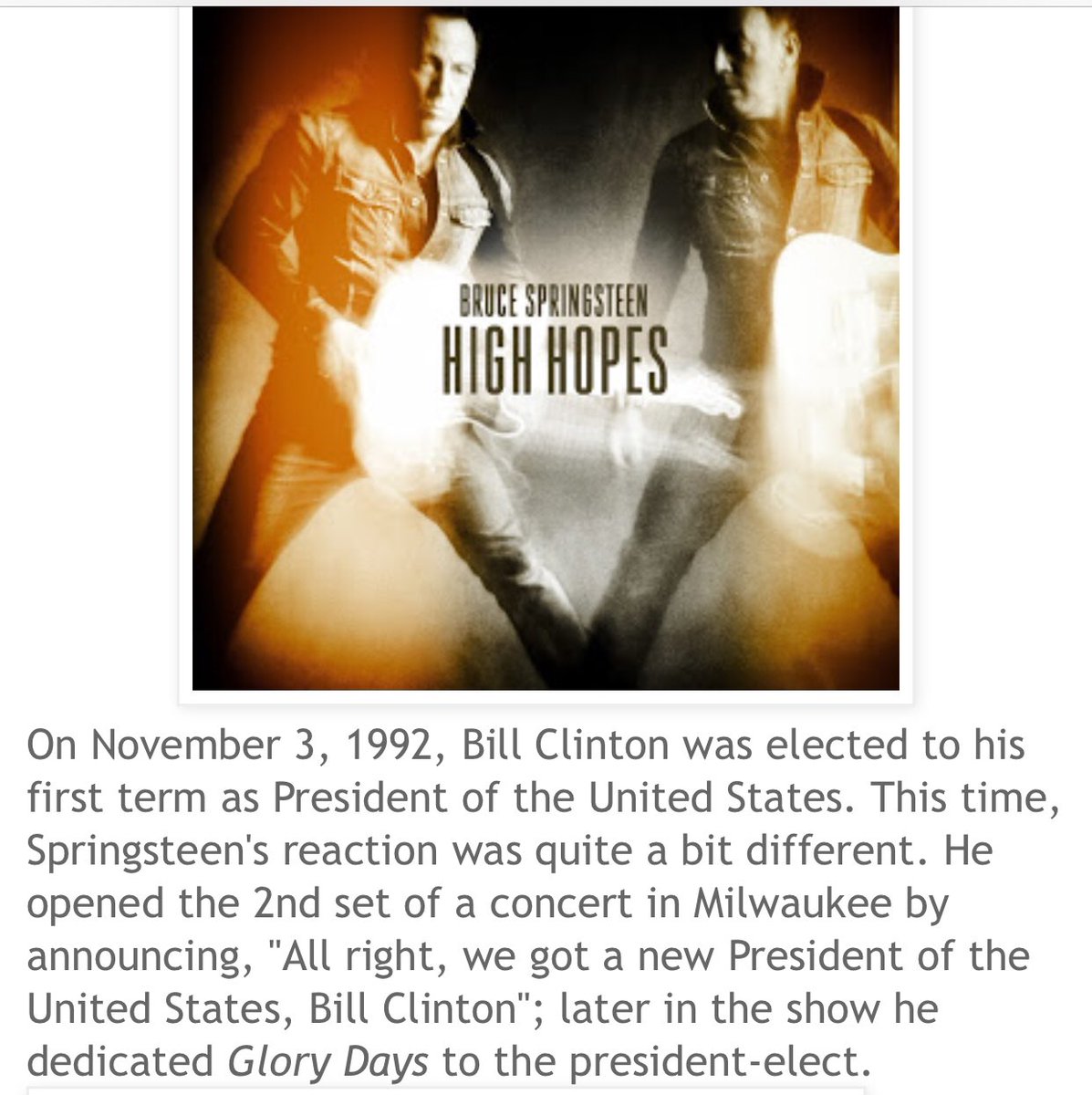 csundquist714's tweet photo. On November 3, 1992 we were at a Bruce Springsteen concert in #milwaukee where he told the fans the results of the election (Clinton).  We need #theboss now. https://t.co/VV726ZnITh