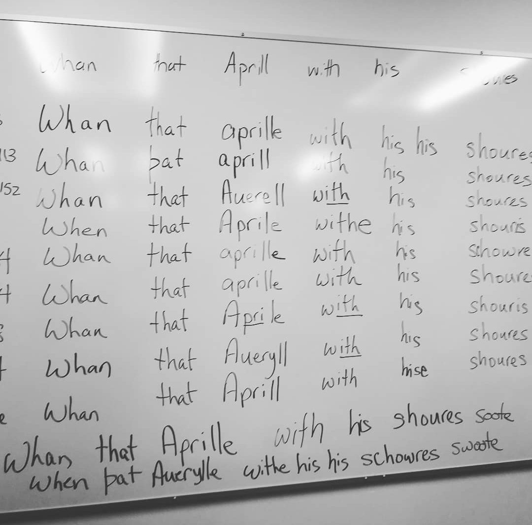 here's an example. this is the same sentence from the Canterbury Tales transcribed from a bunch of different manuscripts