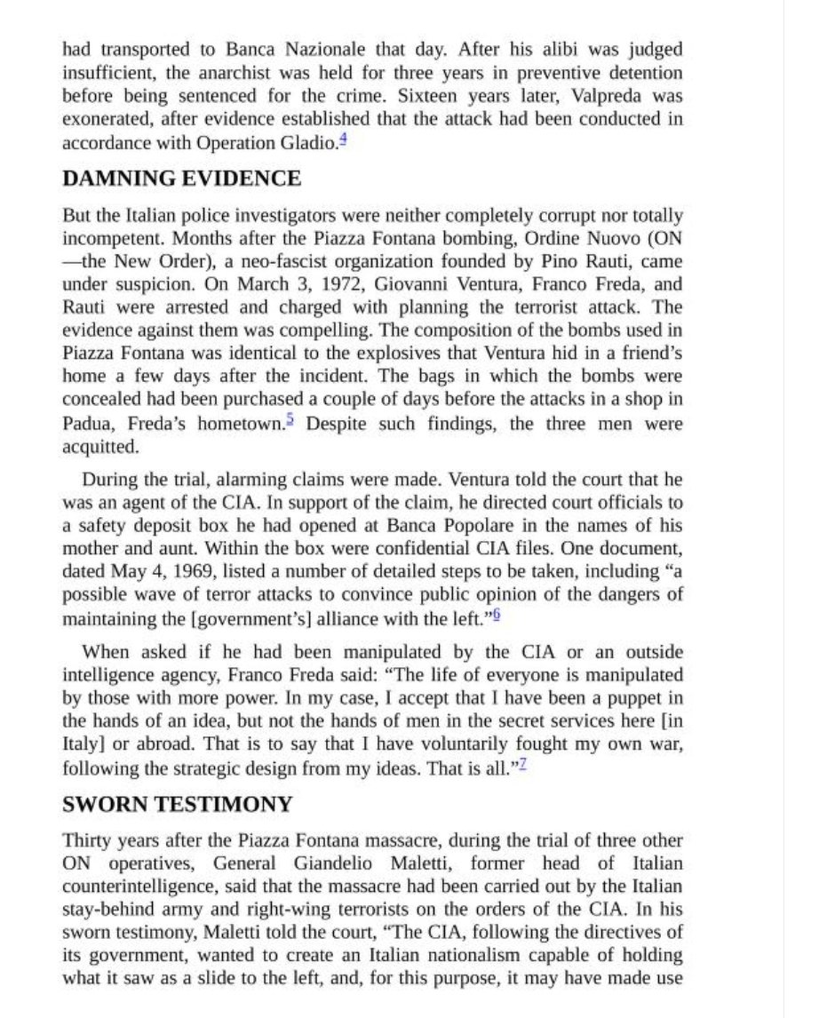 Worse still: the terror attacks. The Piazza Fontana bombing, the CIA, and the right-wing Gladio units who carried it out: