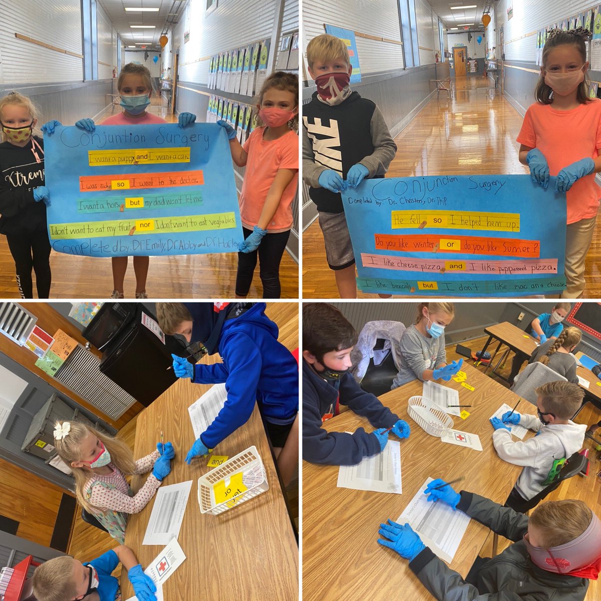 GHEReadyRaiders's tweet photo. Dr. Kirkpatrick and her 3rd Sentence Surgeons completed Conjunction Surgery today where they operated on simple sentences turning them into compound sentences! https://t.co/k5bzp1a46g