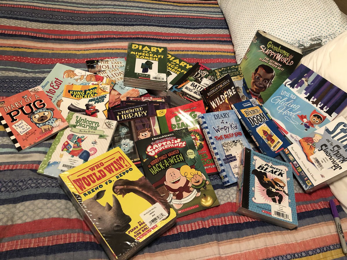 NewtonBrandy's tweet photo. The first of #pattersonpledge book boxes! So excited! Thank you @JP_Books & @ScholasticClub ! #read #readers4life #excited https://t.co/j9Jas53ckH