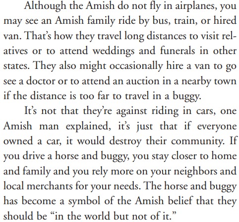 The Amish are not 'anti-technology'. But they evaluate new technology to see if it will help or hurt them from achieving their goal of Christian living. Compare this to our own society where all new technology is embraced and consequences considered only after the fact.