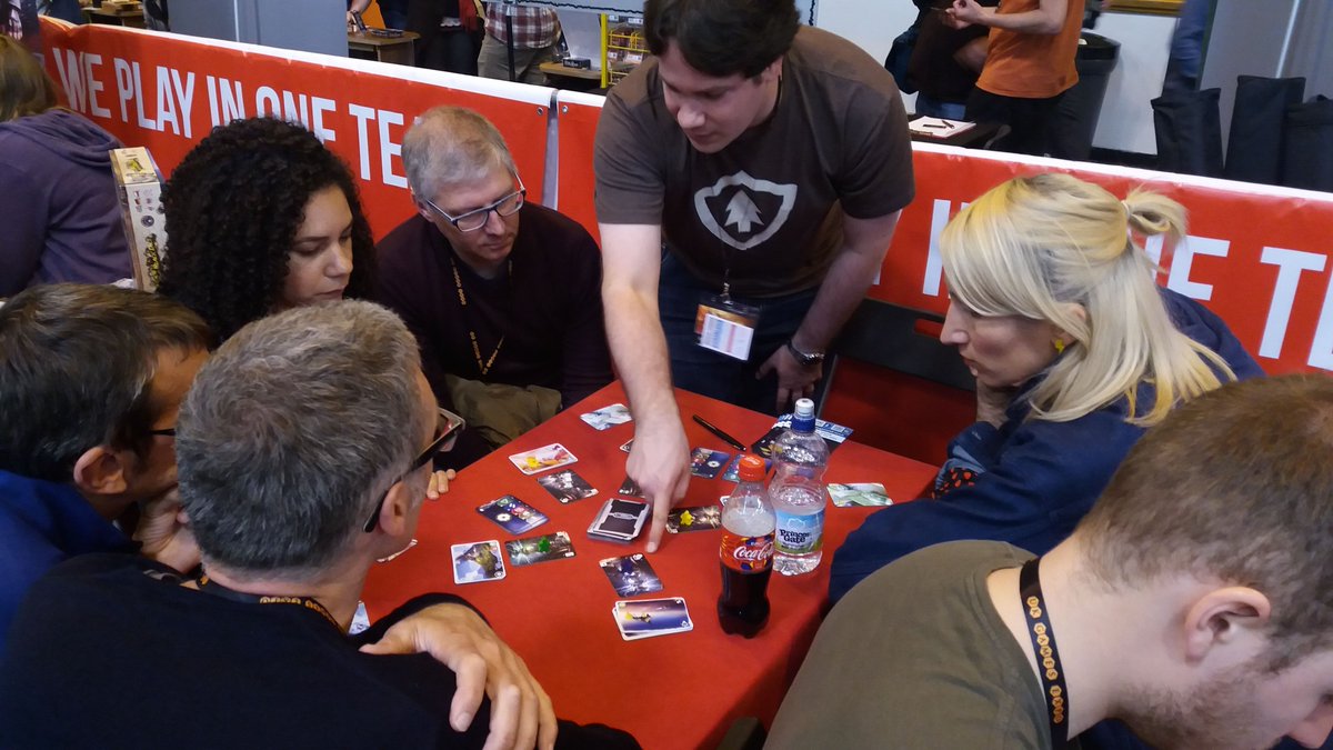Multiuniversum came out at  @UKGamesExpo 2016 and I taught it for as long as I could speak.I was surprised when people started asking for autographs so I signed with the simple ballpoint pen I had with me. The next day  @robinwriting flew over and brought me a better one!