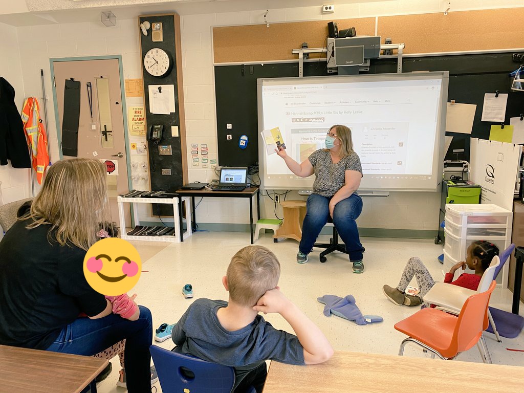 Sawmill_PTP's tweet photo. We were so excited to have the author of Hannah's Little Sis, Kelly Leslie, join us virtually for our circle time today. She hung out with us while we read her book and did a follow up task using Boardmaker. #everyoneshouldreadthis #storytime @klesliebooks @SawmillValleyPS https://t.co/9Bu1mB6p4w