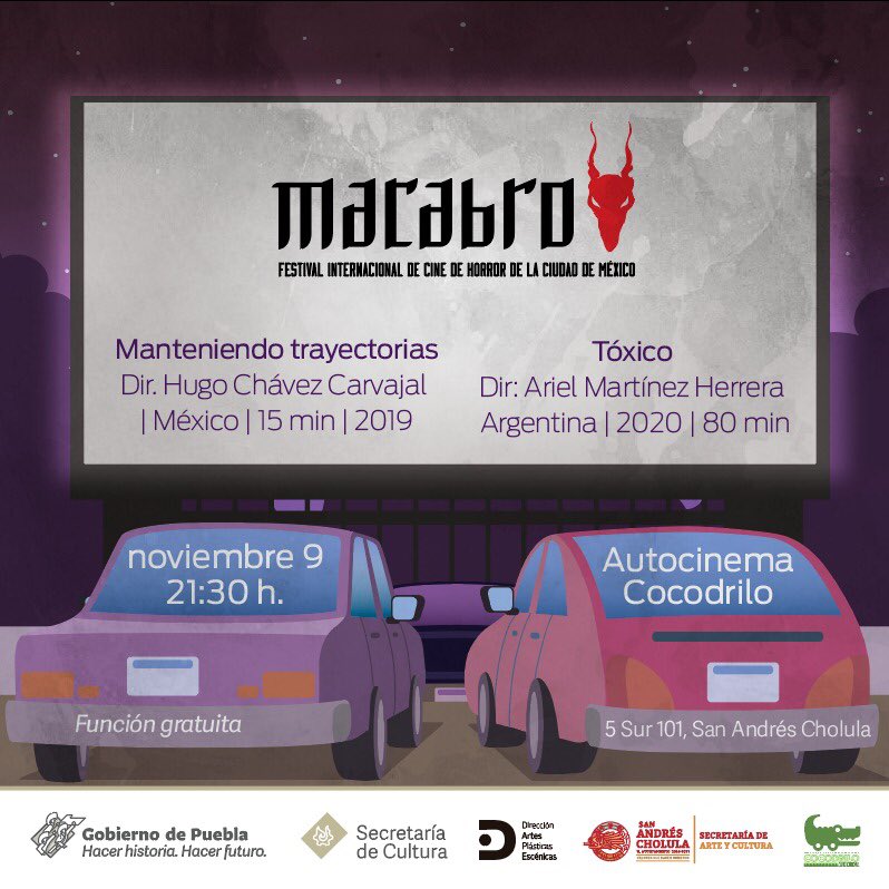 MacabroFICH's tweet photo. ¡Atención Puebla! Este lunes no te pierdas en el Autocinema Cocodrilo la exhibición de Tóxico, selección oficial en #MacabroXIX, en colaboración con @cinemateca_pue https://t.co/PBUyTcAc8g
