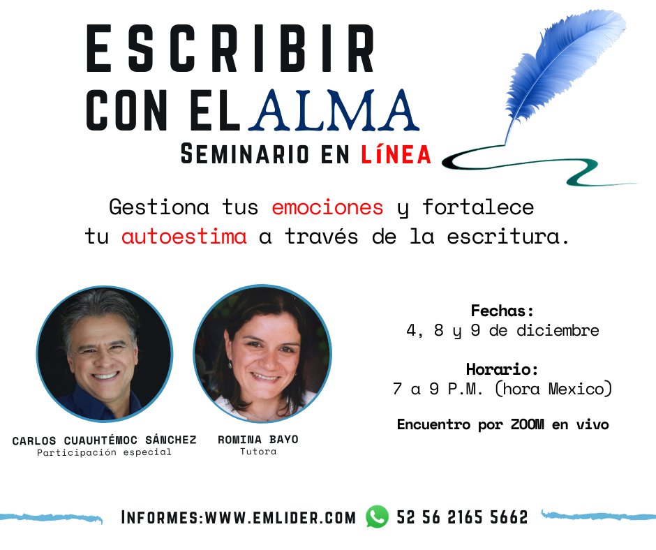 Romy26's tweet photo. Los invito a un SEMINARIO único. Aprende a gestionar emociones dolorosas, y a leer tu historia desde una nueva mirada a través de la escritura creativa para proyectar tu día desde la libertad interior. CUPO LIMITADO. Informes aquí: https://t.co/VbdtRMLrPV https://t.co/Mh2LBvu72I